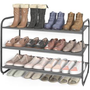 imageMAX Houser 2Tier Metal Shoe Rack Free Standing Shoe Storage Organizer Wire Grid Shoe Tower for Closet Bedroom Entryway GunmetalDark Grey