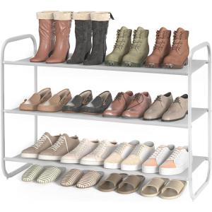 imageMAX Houser 2Tier Metal Shoe Rack Free Standing Shoe Storage Organizer Wire Grid Shoe Tower for Closet Bedroom Entryway GunmetalLight Gray