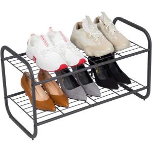 imageMAX Houser 2Tier Metal Shoe Rack Free Standing Shoe Storage Organizer Wire Grid Shoe Tower for Closet Bedroom Entryway GunmetalMetal Gunmetal