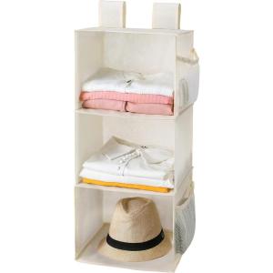 imageMAX Houser 3 Tier Shelf Hanging Closet Organizer Space SaverCloset Hanging Shelf with 2 Sturdy Hooks for Storage Foldable GreyBeige