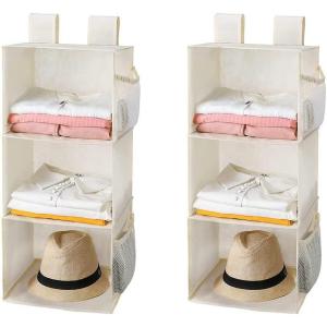 imageMAX Houser 3 Tier Shelf Hanging Closet Organizer Space SaverCloset Hanging Shelf with 2 Sturdy Hooks for Storage Foldable GreyBeige2