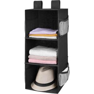imageMAX Houser 3 Tier Shelf Hanging Closet Organizer Space SaverCloset Hanging Shelf with 2 Sturdy Hooks for Storage Foldable GreyBlack