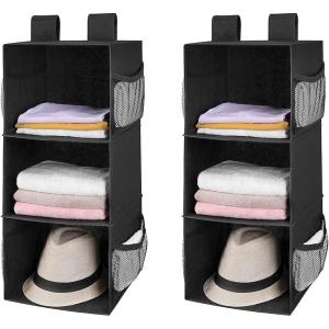 imageMAX Houser 3 Tier Shelf Hanging Closet Organizer Space SaverCloset Hanging Shelf with 2 Sturdy Hooks for Storage Foldable GreyDark