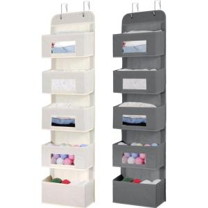 imageMAX Houser 5Shelf Over The Door Hanging Organizer with 2 Metal Hooks Beige  Grey