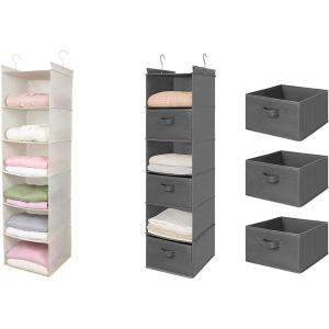 imageMAX Houser 6 Tier Shelf Hanging Closet Organizer Closet Hanging Shelf with 2 Sturdy Hooks for Storage FoldableBeige and GreyD3