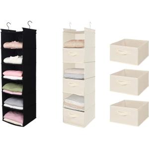 imageMAX Houser 6 Tier Shelf Hanging Closet Organizer Closet Hanging Shelf with 2 Sturdy Hooks for Storage FoldableBlack and BeigeD3