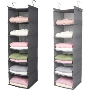 imageMAX Houser 6 Tier Shelf Hanging Closet Organizer Closet Hanging Shelf with 2 Sturdy Hooks for Storage FoldableGrey and Light Grey