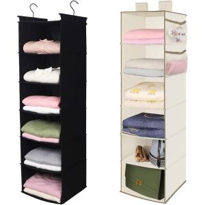 imageMAX Houser 6 Tier Shelf Hanging Closet Organizer Closet Hanging Shelf with 2 Sturdy Hooks for Storage FoldableBlack and Beige2