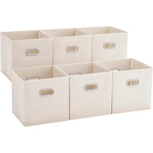 imageMAX Houser 6 Pack Foldable Fabric Storage Bins with Handles  Ideal for Closet Organization Bedroom and Nursery Beige 12quotx12quotx12quotBeige