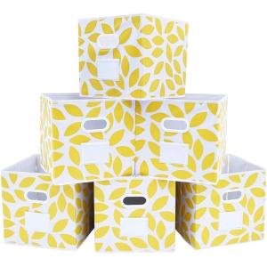 imageMAX Houser Storage Bins Cubes Baskets Containers with Dual Handles for Home Closet Bedroom Drawers Organizers Foldable Set of 6 BrownYellow 2