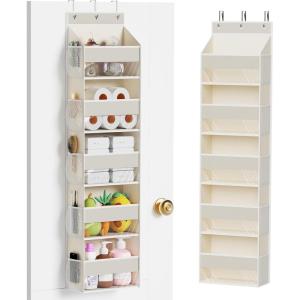 image:imageMAX Houser 5Shelf Over The Door Hanging Organizer with 2 Metal Hooks 5 Pocket SwingProof Behind Door Organizers with Clear Windows for Nursery Bathroom ClosetDormBaby Diapers Beige1 Beige